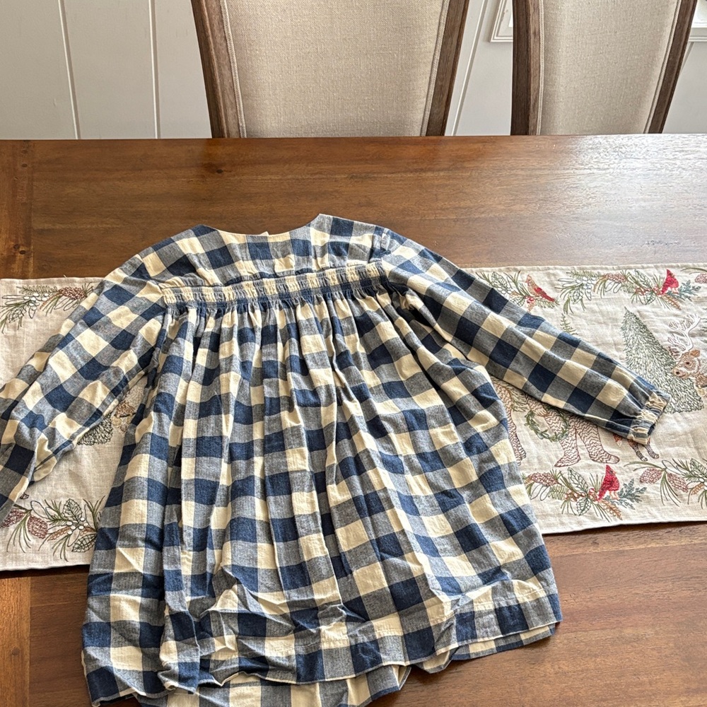 Petit Bateau Navy and Cream Checkered Blouse
